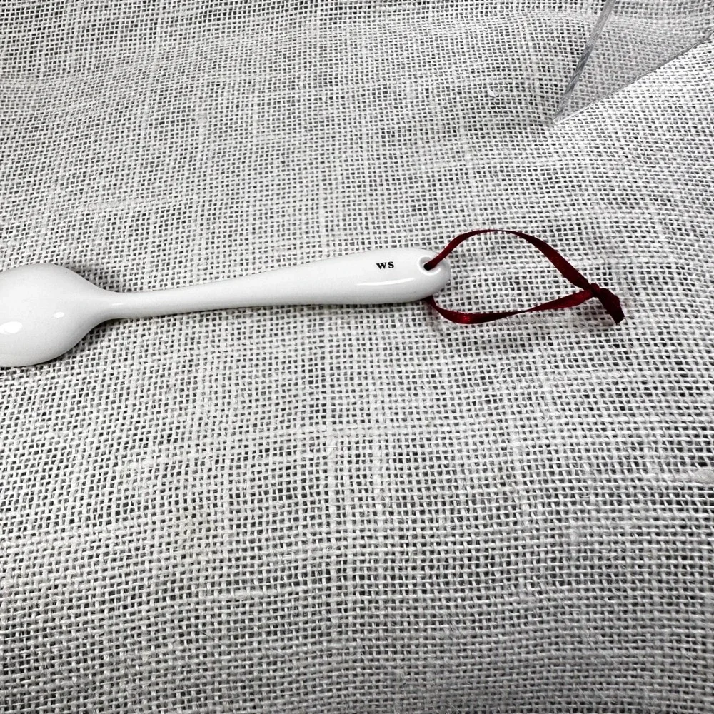 Williams Sonoma Ceramic Spoon Christmas Ornament Snowman White Holiday Decor WS